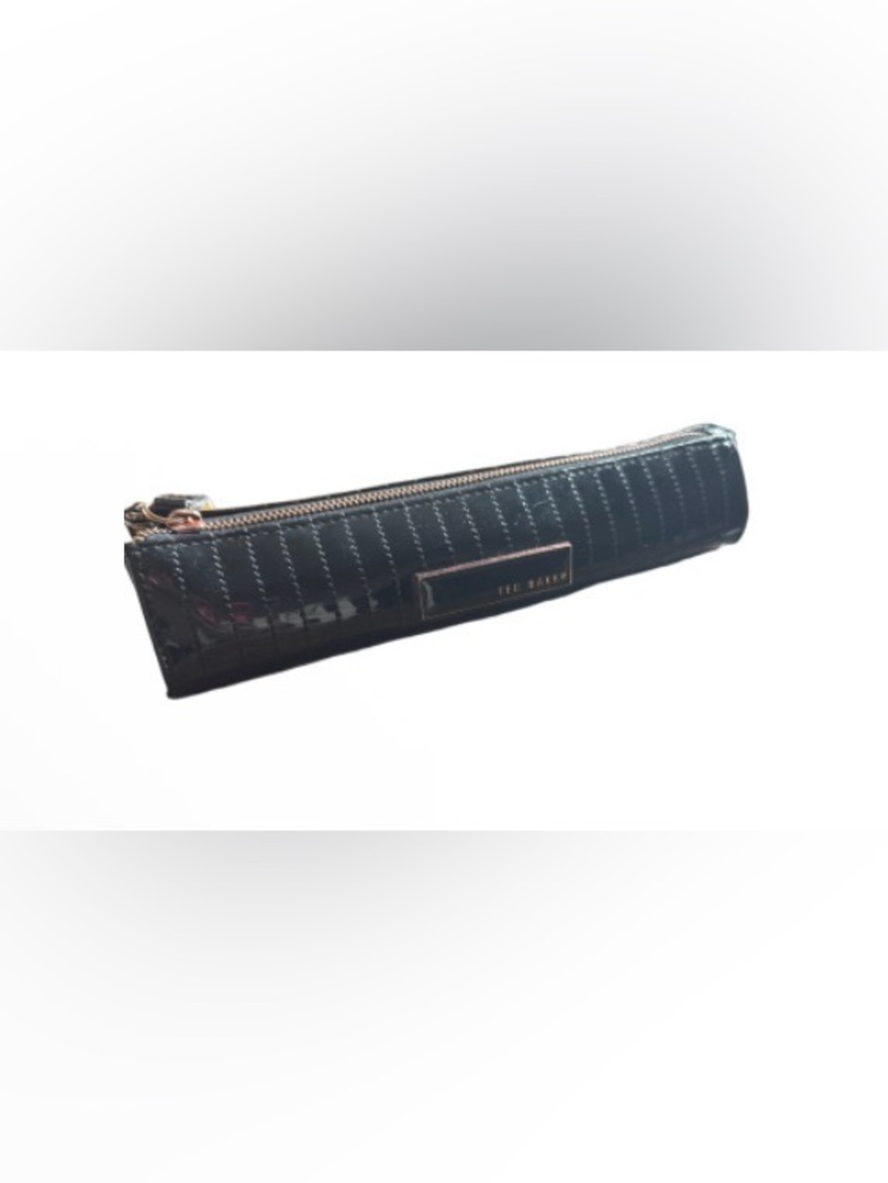 Ted Baker Black Quilted Patent Pencil Case make up with Gold Trim